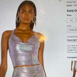 Poster Girl lilac sequin cowl neck, crisscross and backless tank top